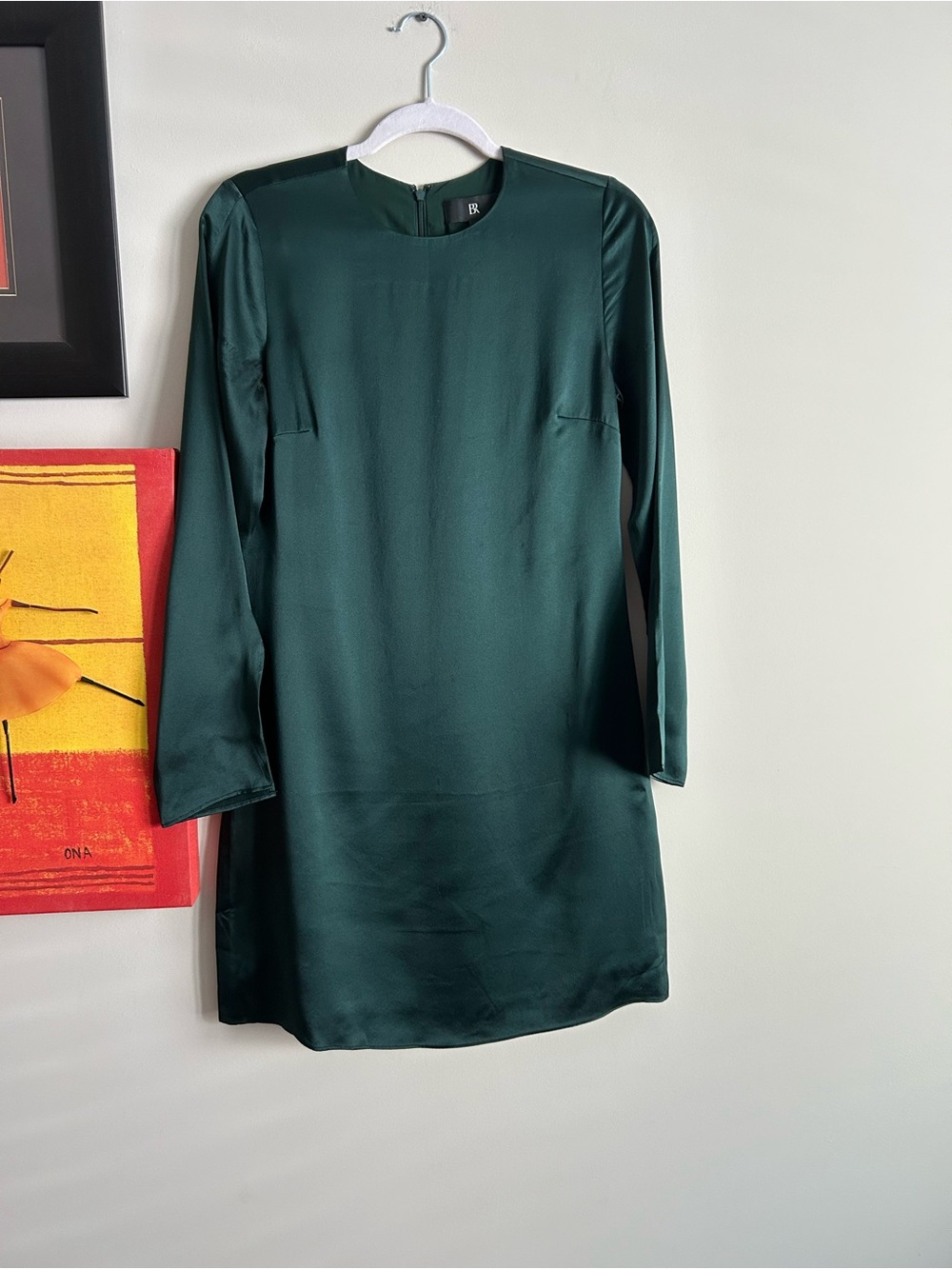 Banana Republic Emerald Green Long-Sleeve Shift Dress, fully lined